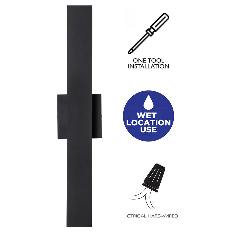 2-Light Matte Black Aluminum LED Outdoor Wall Sconce