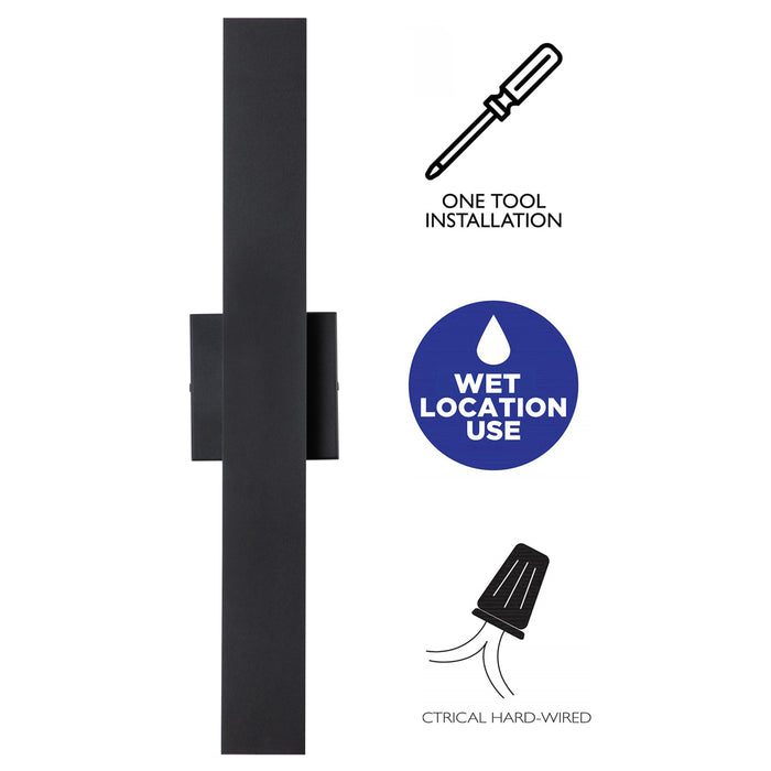 2-Light Matte Black Aluminum LED Outdoor Wall Sconce