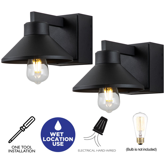 2-Pack Matte Black Outdoor Barn Light Built-In GFCI Outlets
