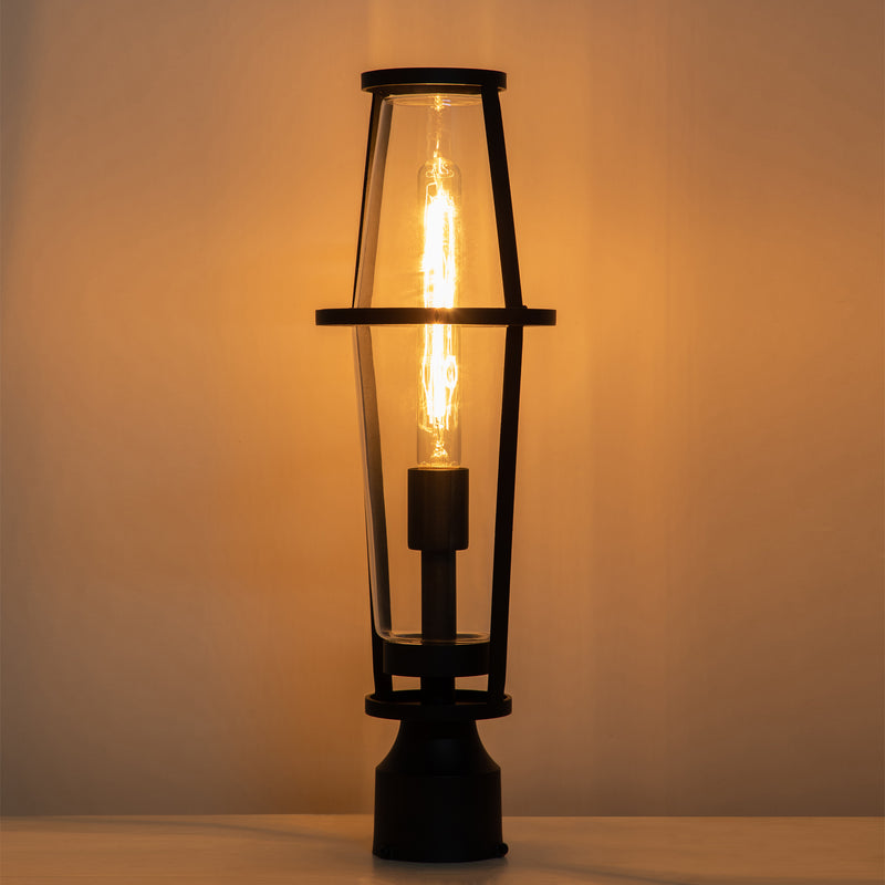 1-Light Black Outdoor Post Lantern with Clear Glass Shade
