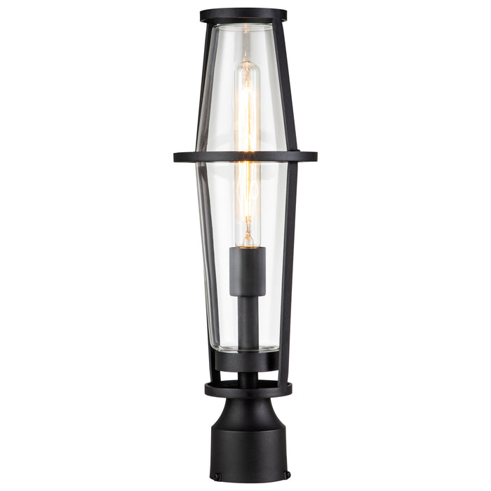 1-Light Black Outdoor Post Lantern with Clear Glass Shade