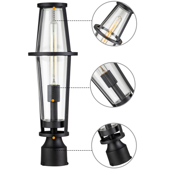 1-Light Black Outdoor Post Lantern with Clear Glass Shade