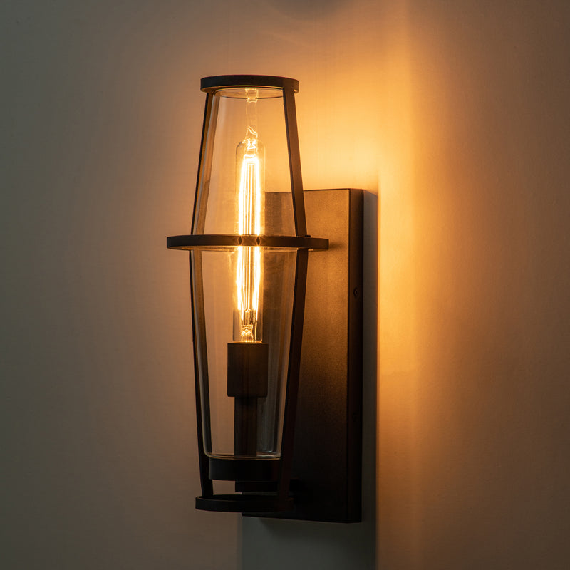 1-Light Black Outdoor Wall Sconce with Clear Glass Shade